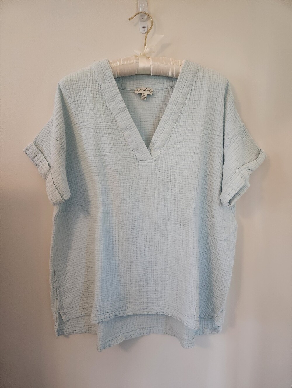 Wonderly Light Blue V-Neck Gauze Top